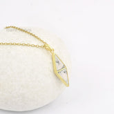 White Howlite Necklace, Howlite 10x13mm Double Triangle Gemstone Bezel Necklace, 18k Gold Plated Sterling Silver Pendant Necklace